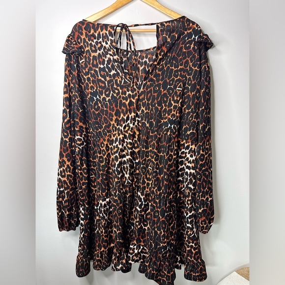 Asos Curve Women Frill Front Leopard Print Mini Dress, Black/Brown Combo size 24 - Picture 11 of 12